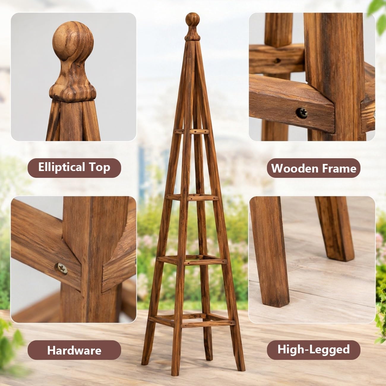 150cm Treillis Obélisque en Bois, Support pour Fleurs Plantes Grimpantes