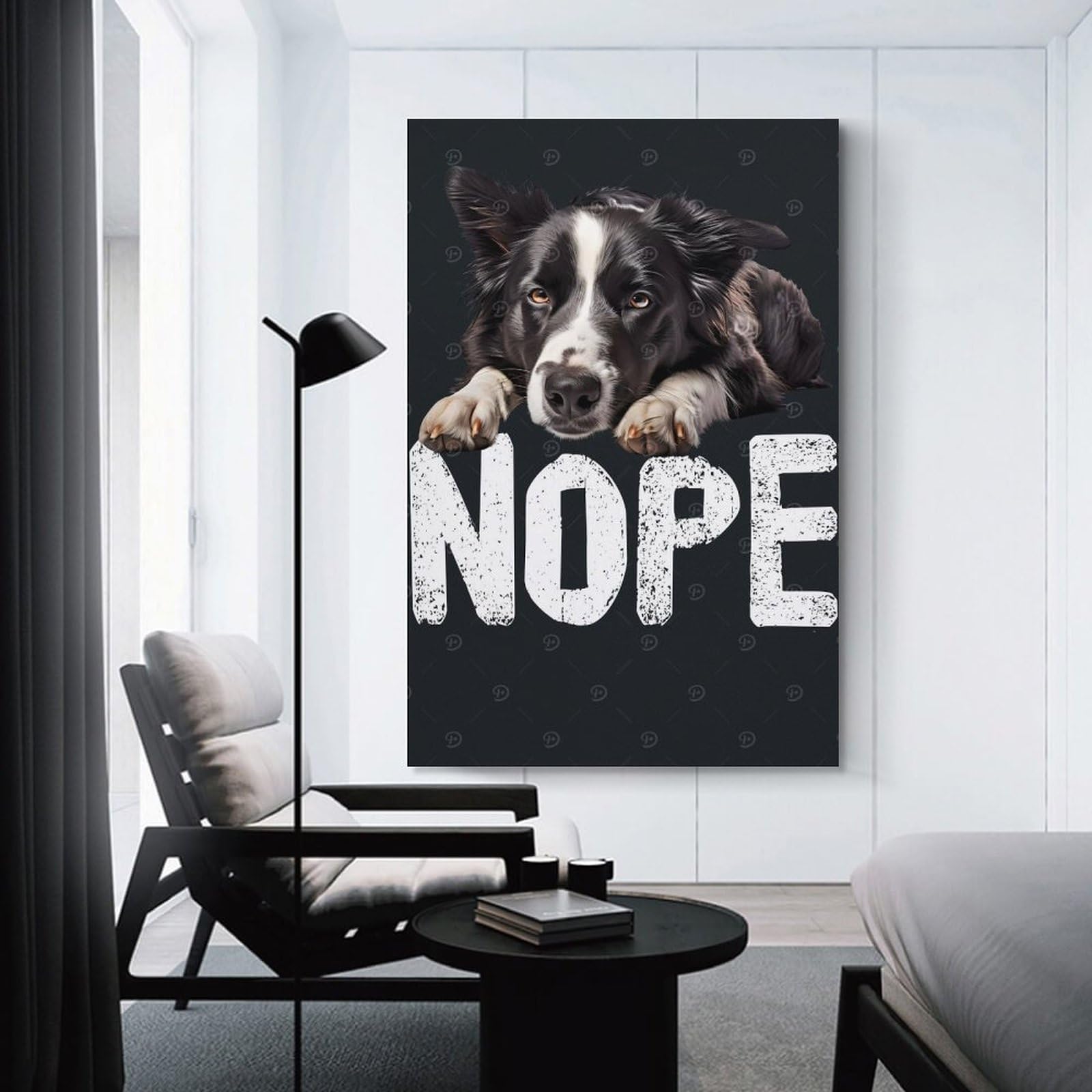 Junmoney Border Collie Nope Canvas Art Print 20x30inch(50x75cm), for Art Walls, Layered Displays Or Homes, Decorative Artwork with Flexible Styling