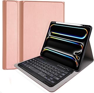 TECHGEAR Keyboard Case for Apple iPad Pro 13 inch (M4) 2024 [Strike Folio] PU Leather Case with Removable Bluetooth, Wireless UK QWERTY Keyboard and Stand (Rose Gold)
