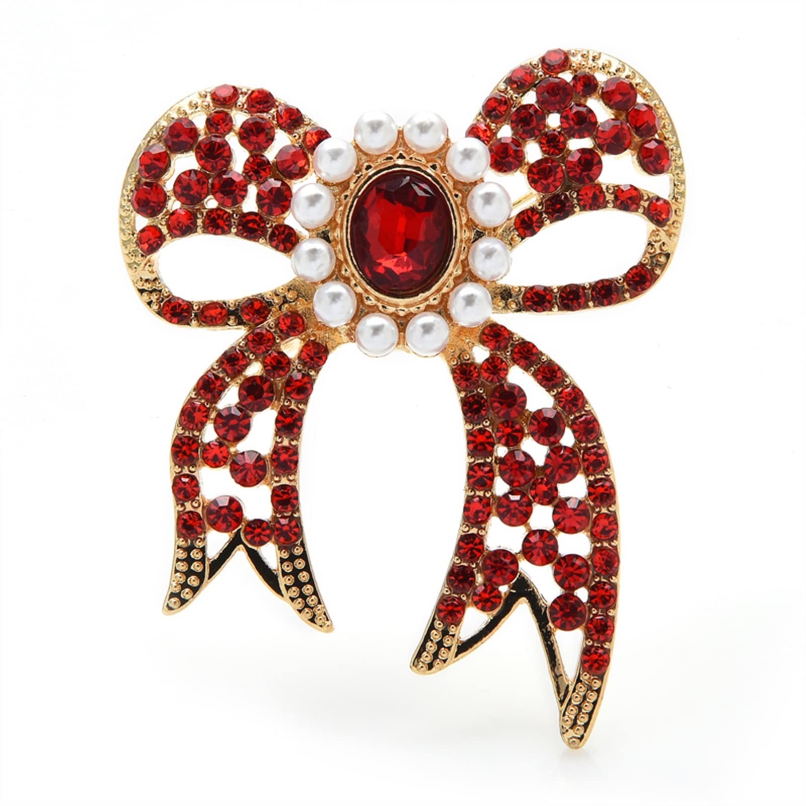 RWRAPS Damen-Brosche mit Schleife, Damen-Strass-Blumen-Brosche, Damenmode, passende Hochzeitsbankett-Brosche, Exquisite Broschen (Metallfarbe: Mehrfarbig) (rot)
