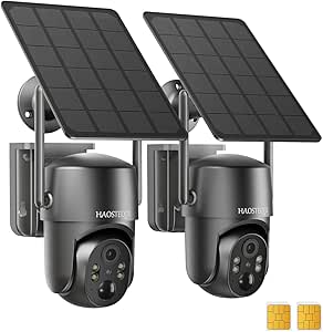 4G LTE Cellular Security Camera, No WiFi Security Camera Outdoor, Solar Powered Outdoor Camera Wireless, PIR Detection, 2K Color Night Vision, Instant Alert, IP66 Waterproof (2 Pack) asin的图片