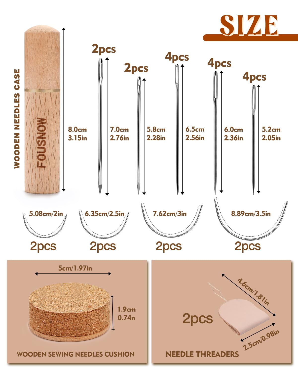 FOUSNOW Juego de 28 agujas de coser a mano resistentes, agujas de tapicería para coser a mano, kit de agujas de coser con agujas de coser de madera, cojín para cuero, sofá, lienzo, reparación de