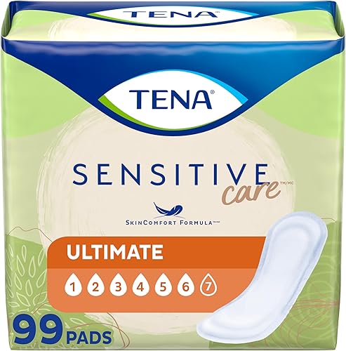 TENA - Toallas para incontinencia, control de vejiga y posparto para mujeres, absorción Ultimate, longitud regular, Sensitive Care, 99 unidades