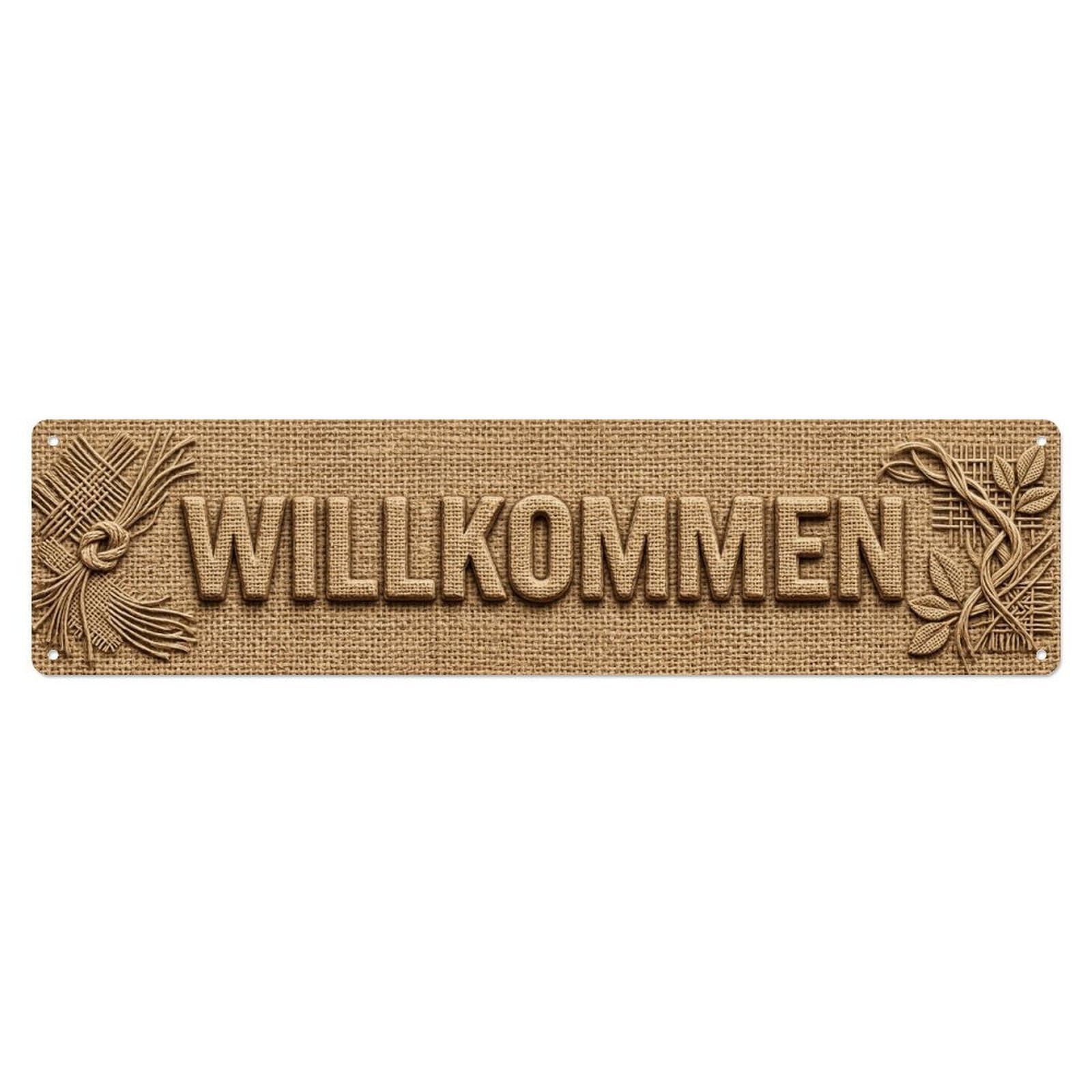 Jute Fabric Natural Burlap Welcome Metal Tin Sign