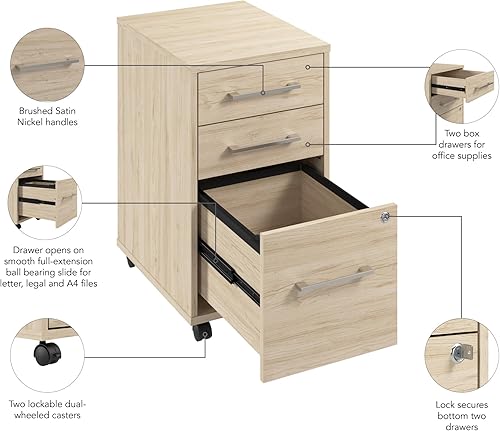Miniatura 6 de Bush Business Furniture Hustle - Archivador rodante de 3 cajones, almacenamiento móvil de documentos para el hogar y la oficina profesional, 16 W,