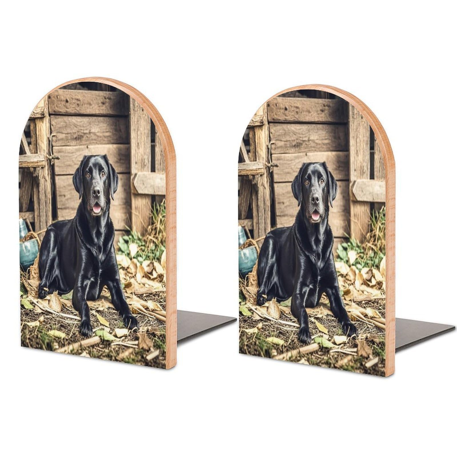 Black Labrador Bookend Non-Skid Wooden Bookends for Shelves Heavy Duty Wood Book Ends Decorative Book Stopper Book Stand Non-Slip Book Organizer for Home Office Library