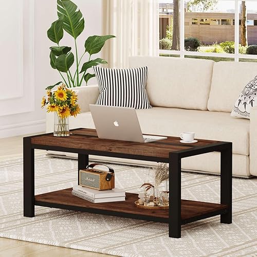 Miniatura 3 de BON AUGURE Estantería industrial de 5 niveles y mesa auxiliar para sala de estar (roble rústico)