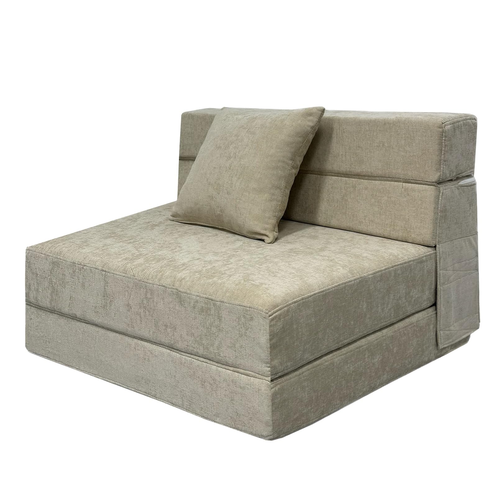 ANONER 100 x 190 cm Schlafsessel klappbar, Gästesofa Klappbar 100 x 190 cm, Schlafsofa Klappsessel mit Memory Schaum & Kissen, Faltbares Tragbarer Stuhl für Wohnzimmer Lofts, Waschbar Set, Beige