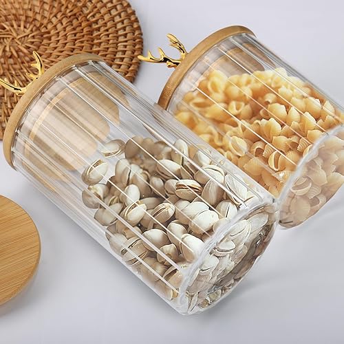 Miniatura 4 de Recipientes de vidrio para almacenamiento de alimentos con tapas herméticas de bambú, paquete de 5 tarros transparentes de almacenamiento de