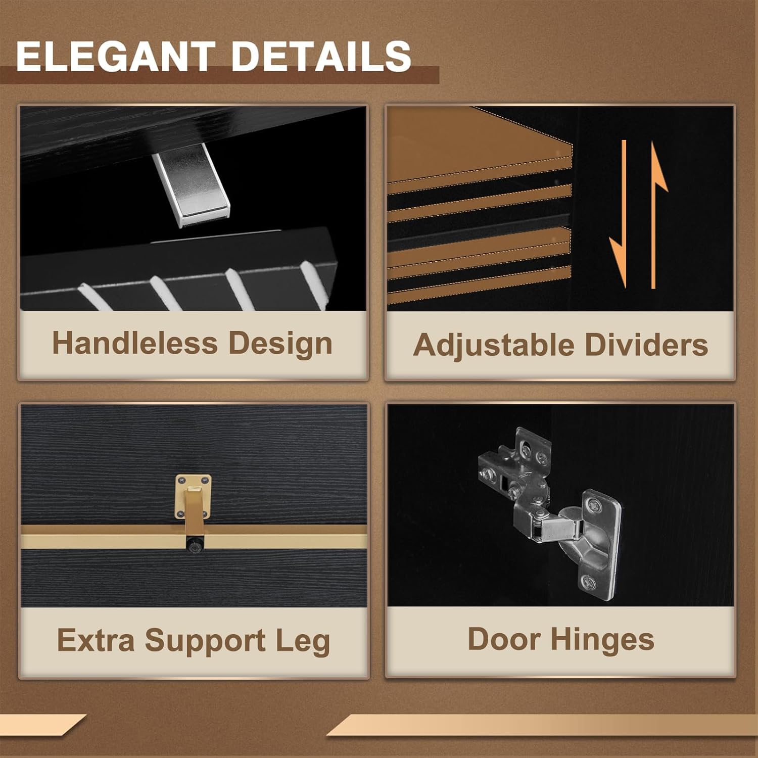 59" Buffet Cabinet, Wood Accent Cabinets with 4 Doors, Modern Cabinet with Adjustable Shelf, Credenzas for Living Room, Kitchen (Black)