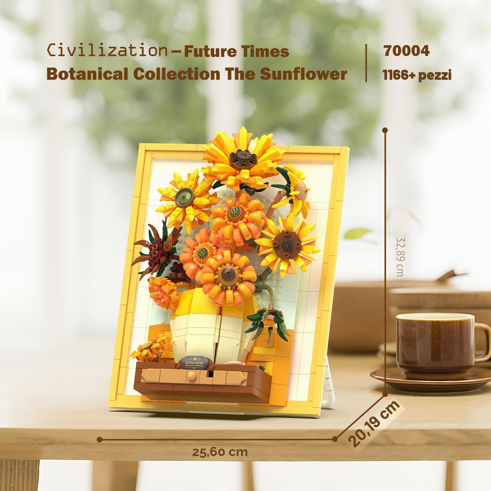 JMBricklayer Set da costruzione con girasole fiori per adulti con luci 70004, Van Gogh Wall Art Crafts Idee Bouquet di fiori, cornice per decorazione della stanza, idee regalo di compleanno per donne
