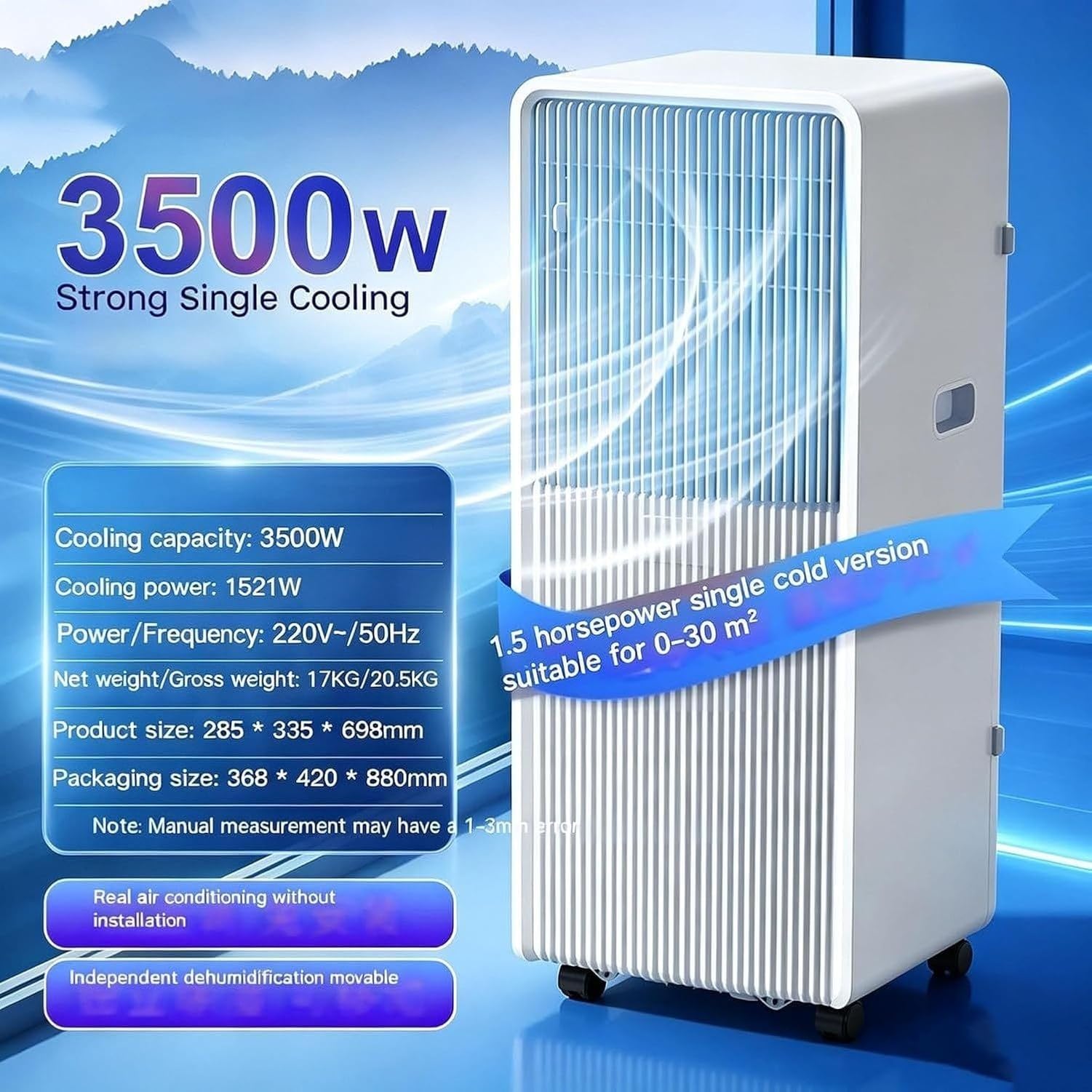 Aire Acondicionado Portátil 14000 BTU, Enfriador de Aire Móvil con Mando y Temporizador 24H, Modo Noche Silencioso, Ruedas Giratorias para Dormitorio Oficina Pi, Style 5, 12000 BTU