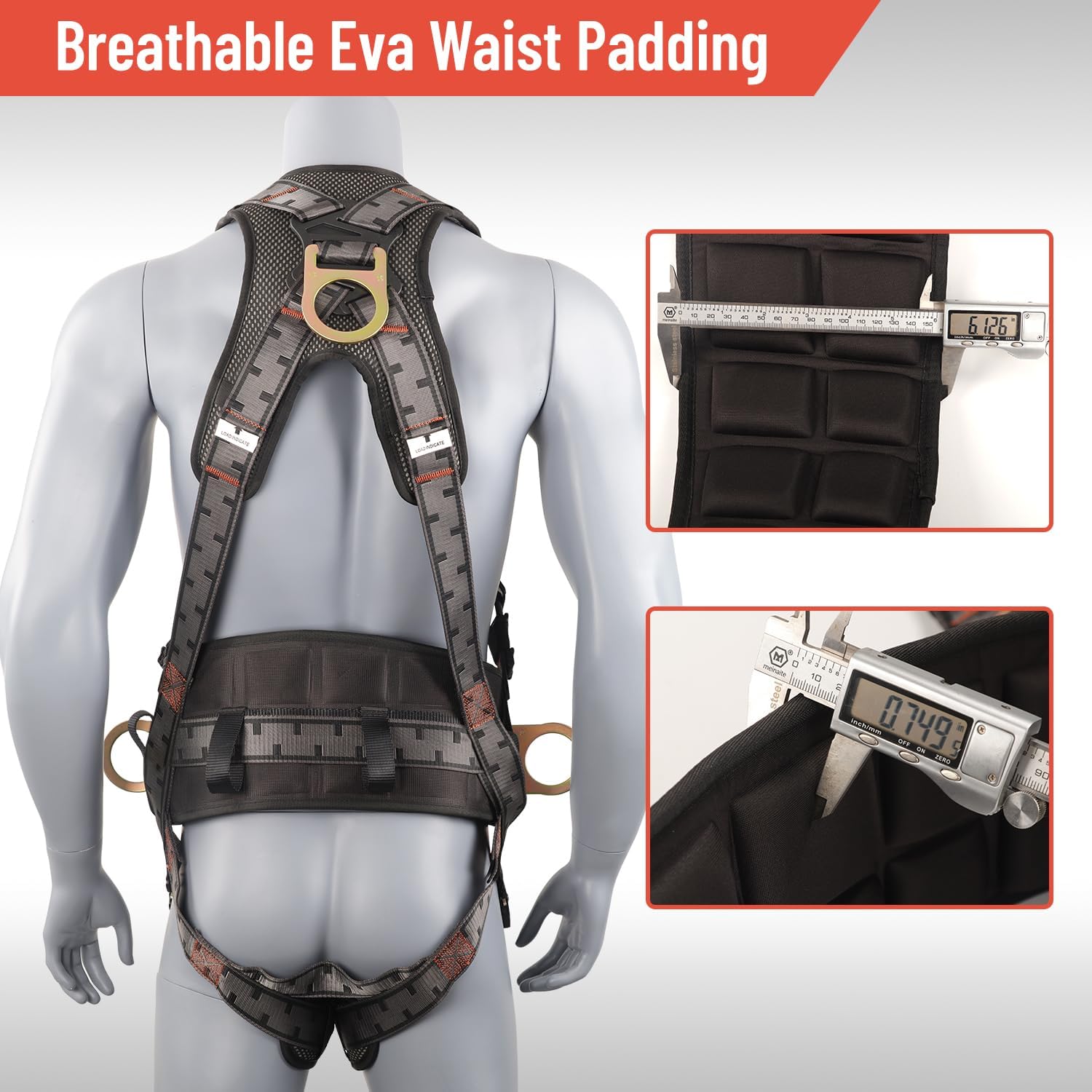 Safety Harness Fall Protection Padded on the shoulders, waist, and legs, featuring front O-rings, with upgraded quick-release buckles, meets ANSI standards, suitable for roofing work, construction
