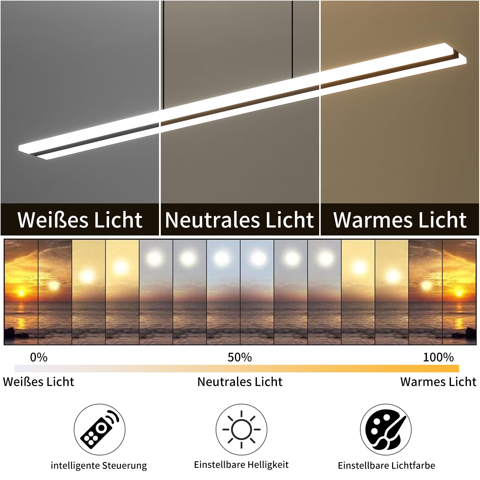 Mikeru Luce a Sospensione Lungaluce Del Pendente Acrilica Di 150cm, Dimmerabile Dal 10% al 100% Luce a Sospensione Regolabile Con Funzione Di Memoria per Soggiorno, Cucina