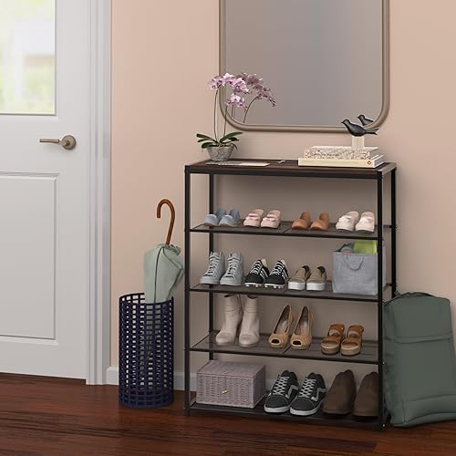 Miniatura 6 de ClosetMaid Zapatero de 5 niveles, organizador de almacenamiento, con estante superior de madera, 4 estantes de malla metálica, para 15 pares de