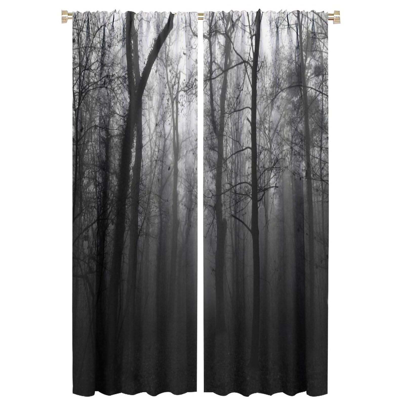 HZOHNAGO Gothic Forest Curtains Misty Forest Trees Blackout Print Rod Pocket Window Drapes for Bedroom Living Room 52x84in