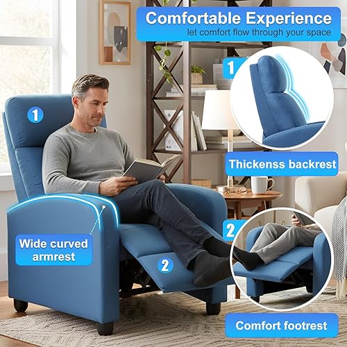 Vista 5 de Recliner Chair for Living Room Home Theater Seating Single Reclining Sofa Lounge with Padded Seat Backrest (Blue)