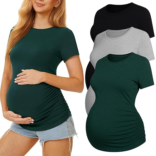 3 Pack Womens Maternity Shirts - Crew Neck Maternity Top