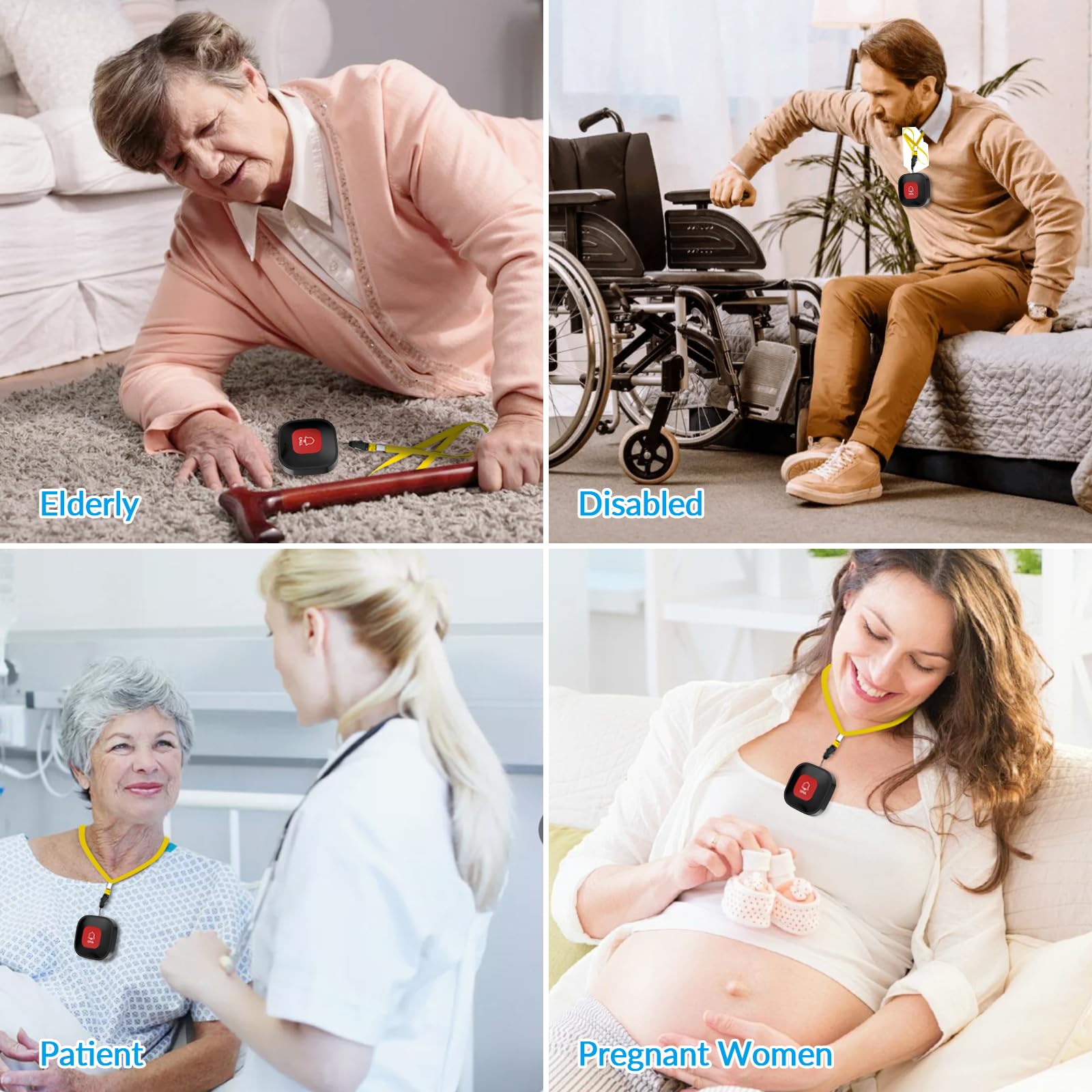 WiFi Pulsante Emergenza Anziani per Anziani Pazienti Disabili | Smart SOS Allarme Pulsante di emergenza, 1 Ricevitore + 3 Pulsante (Supporto solo 2.4GHz Wi-Fi)