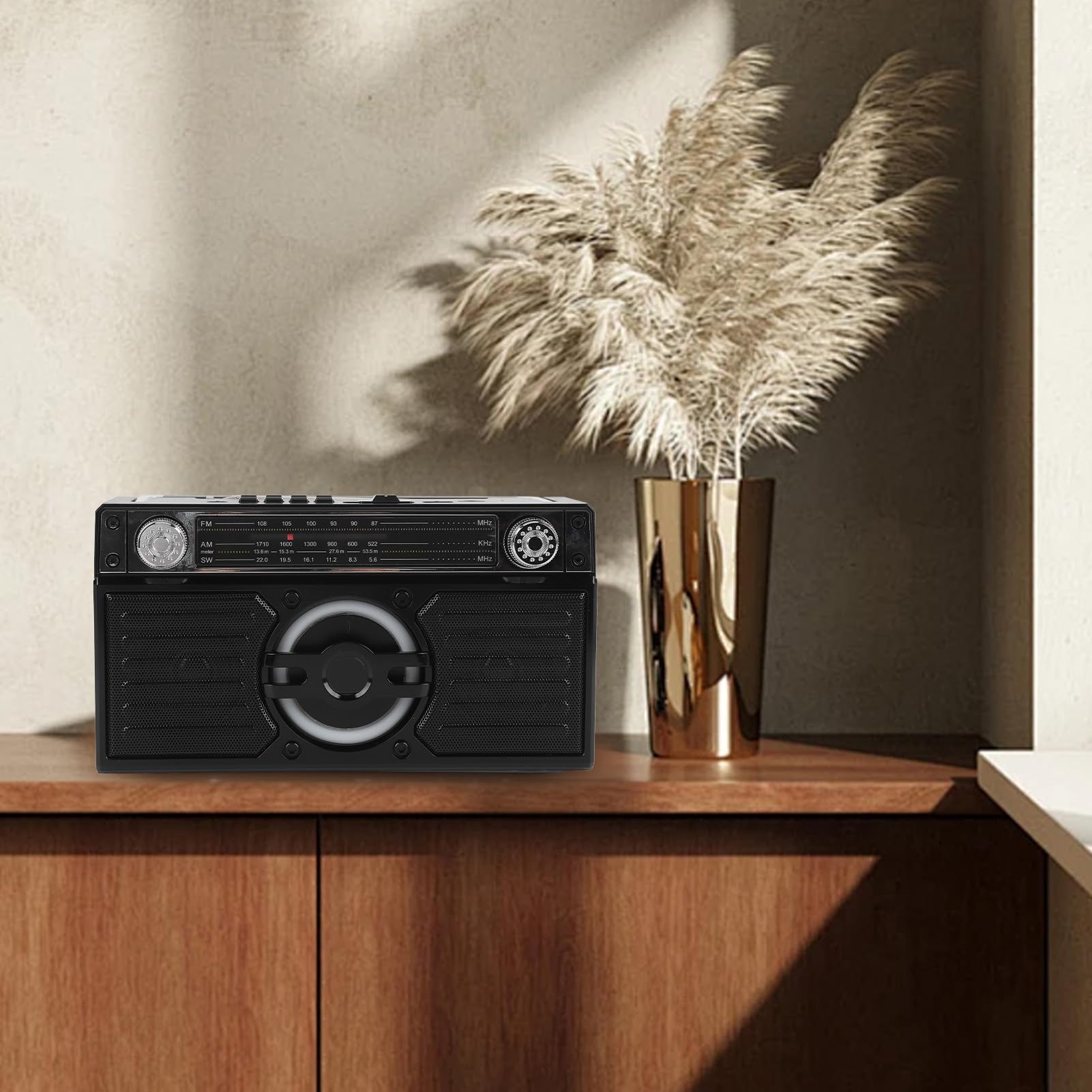 VBESTLIFE Przenośne Radio, Bluetooth FM AM SW z Czytnikiem Kart USB, Podwójne Głośniki 5 W, 18H żywotności, Typu C, do Podróży na Zewnątrz Domu (BLACK)