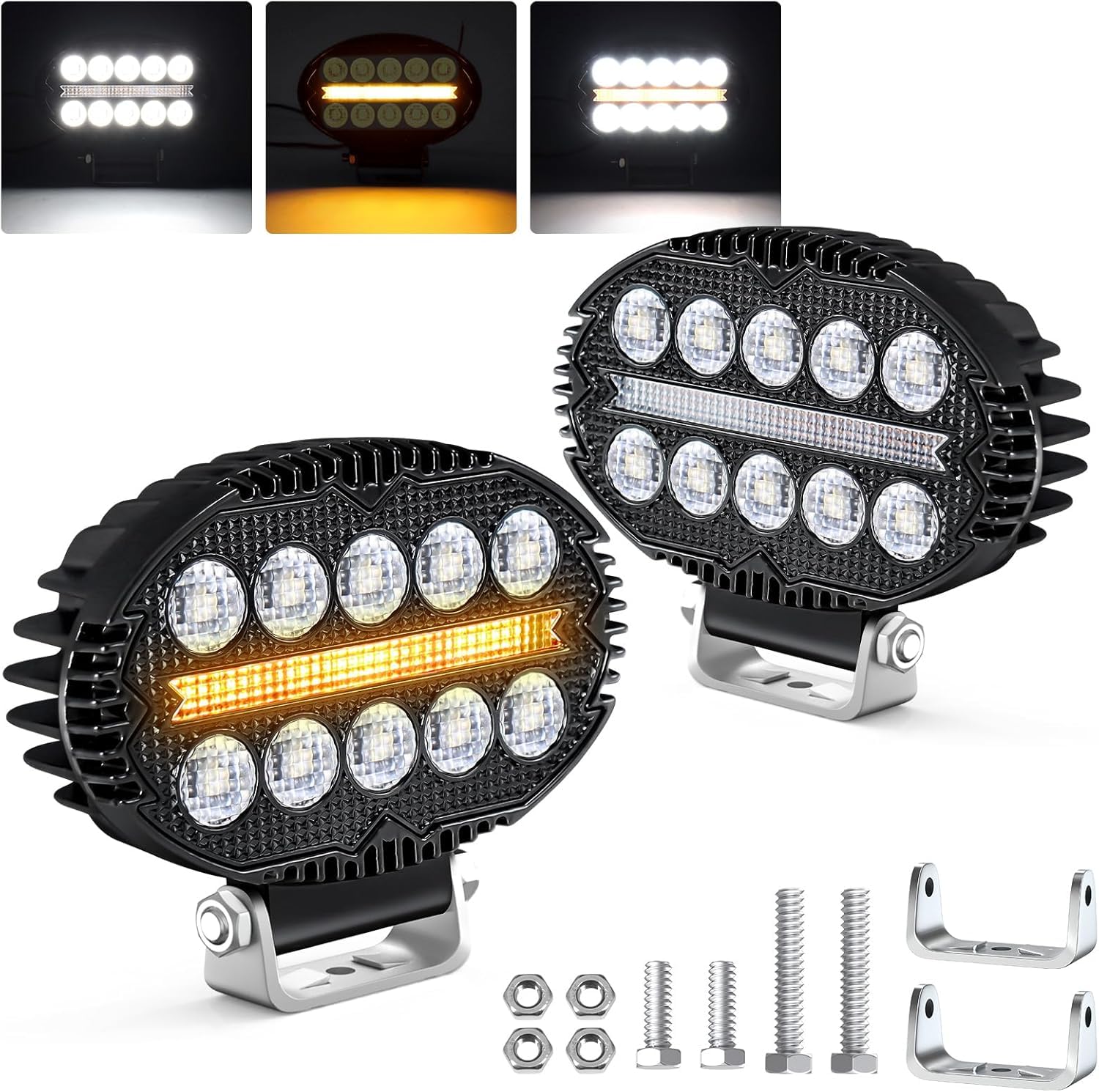 Faro di Profondità Ovale 2000 Lumen LED Luci di Lavoro con Posizione Ambra Bianco Omologato Fuoristrada Macchine Agricole