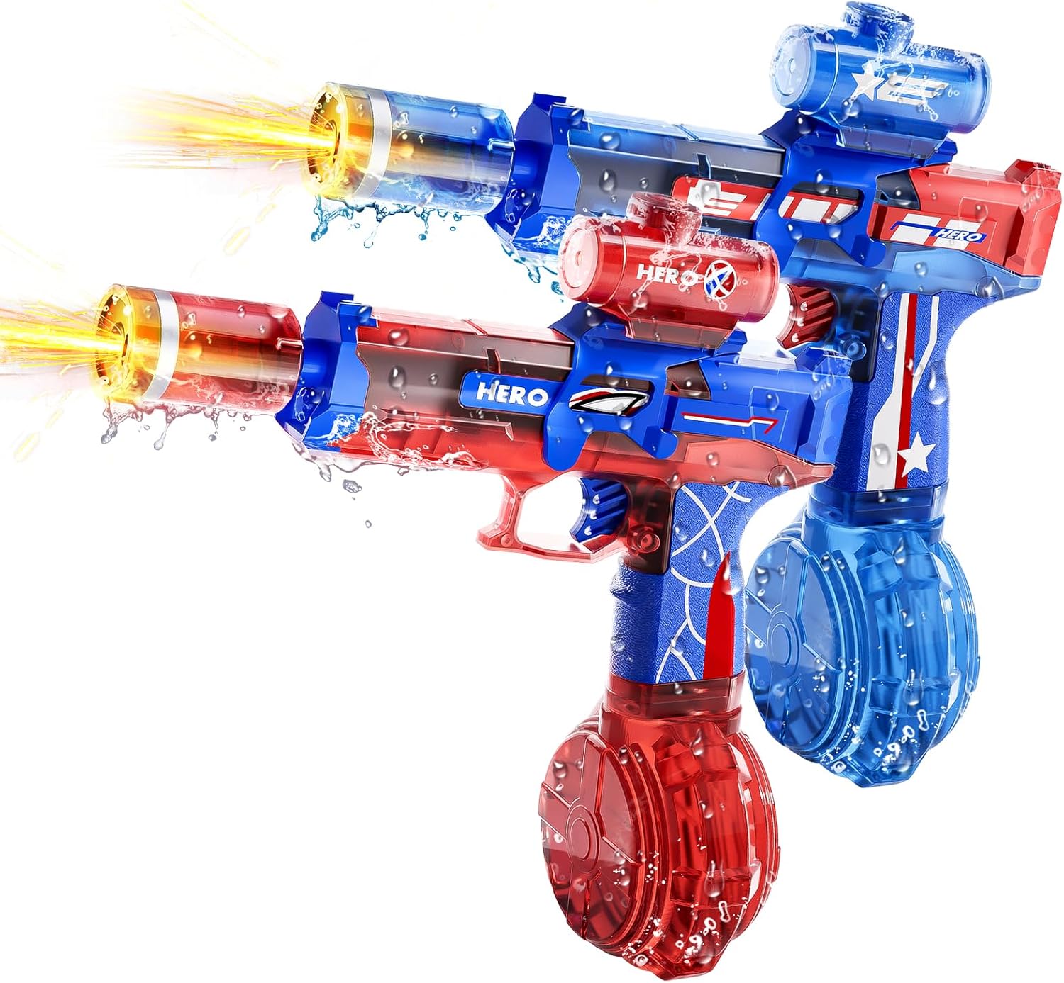Electric Water Gun for Adults & Kids, Automatic Electric Squirt Gun with Long Range, Powerful LED Light Water Gun Pistol Blaster Soaker, Water Guns for Summer Outdoor Beach Swimming Pool(B+R)