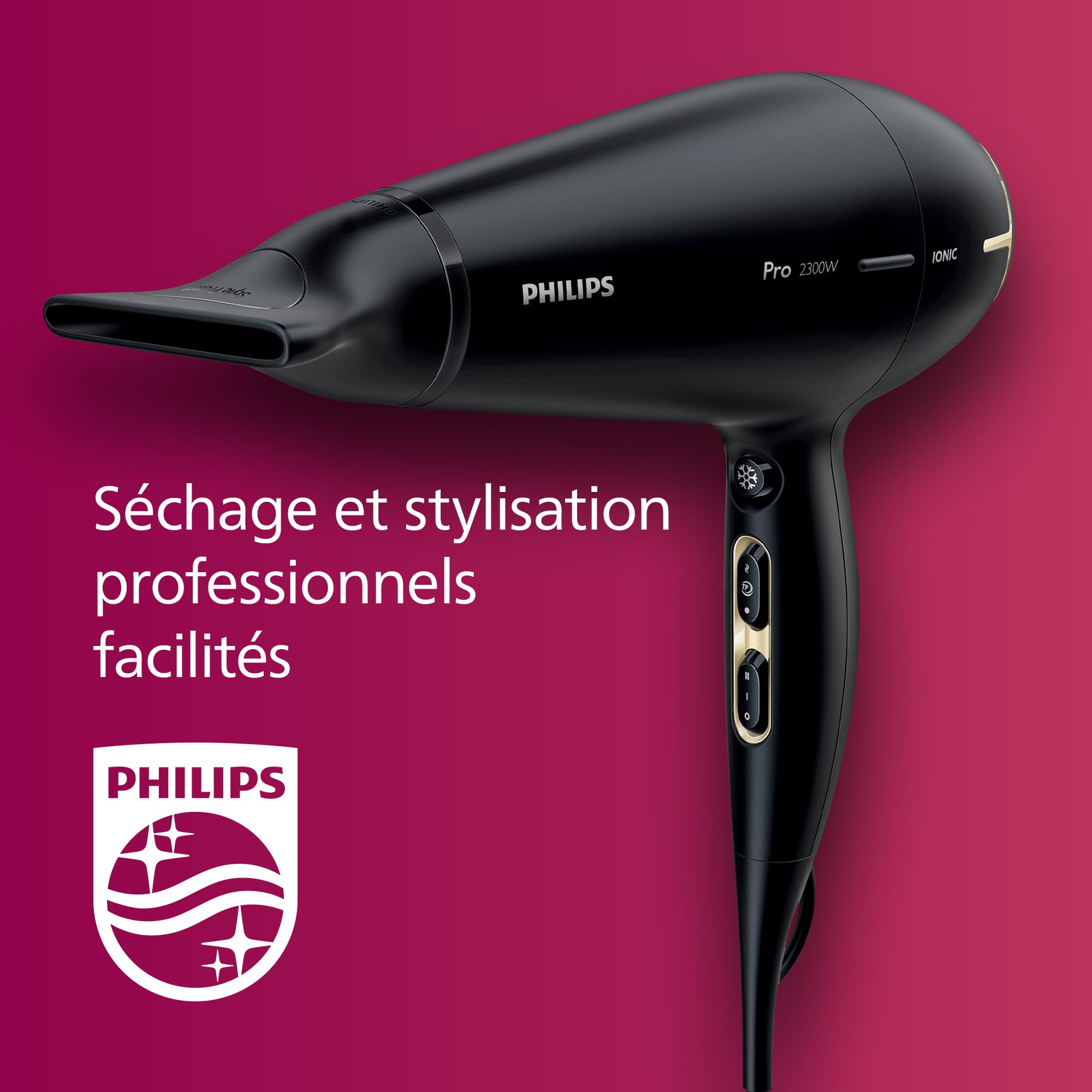 Philips Hair Dryer Prestige Pro, sèche-cheveux pour un séchage et une stylisation professionnels, avec 2 concentrateurs, 2300 W, modèle HPS920/00