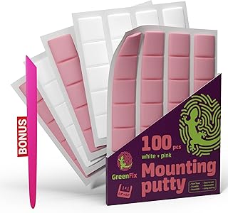 GreenFix Sticky Mounting Putty 100PCs - White & Pink Poster Putty Removable - Sticky Tack for Wall Hanging Reusable - Picture Hangers Without Nails - Adhesive Tacky Putty for Picture Hanging Crafts