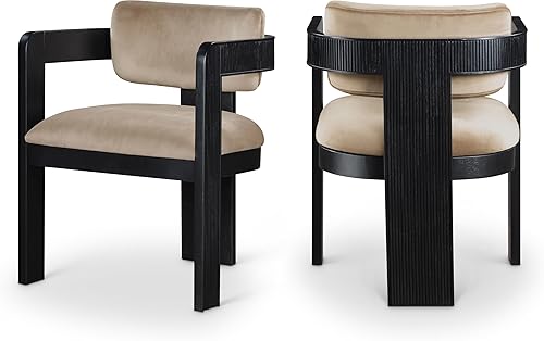 Miniatura 29 de Meridian Furniture 11094Cognac-C Sacha Collection - Silla de comedor Art Deco, terciopelo coñac ultra lujoso, terciopelo de 11.21 oz/m², acabado