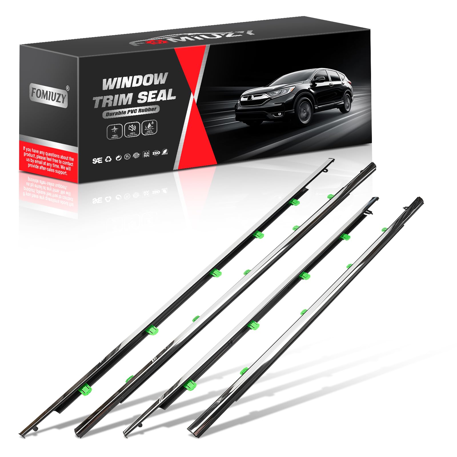 Fomiuzy Chrome Exterior Window Moulding Belt Glass Sweep Felt Trim Seal Weatherstrip Kit Fit Honda Crv Cr-V 2012 2013 2014 2015 2016 Replaces 72450-T0g-A01 72410-T0g-A01 72950-T0g-A01 72910-T0g-A01(Chrome)