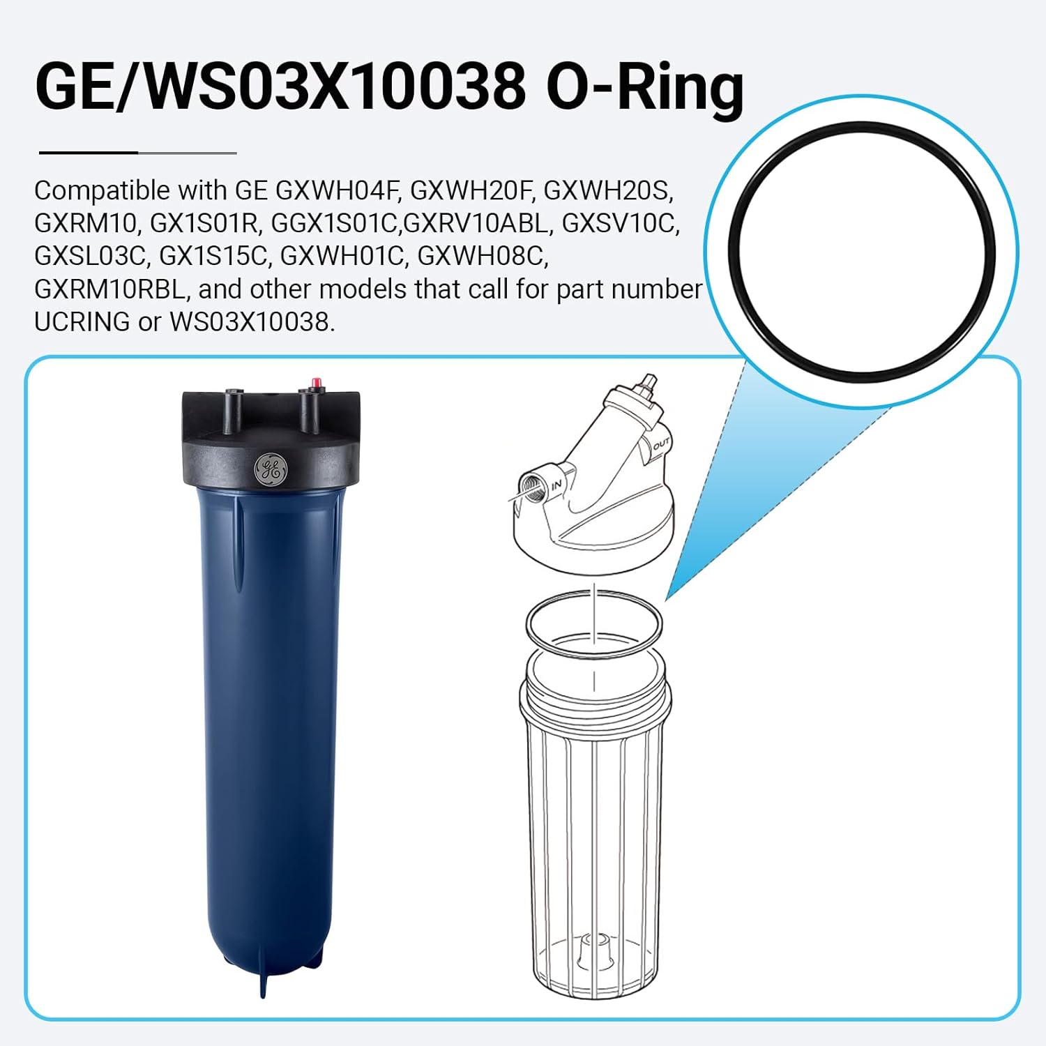 4 Pack WS03X10038 O-Ring for GE Water Filter Housing Gasket Seal Compatible with GE GXWH01C, CXWH08C, GXWH20F, GXRM10, GX1S01R & KWGE25RG – Leak-Proof Replacement 2.5" Under-Sink Filtration Systems