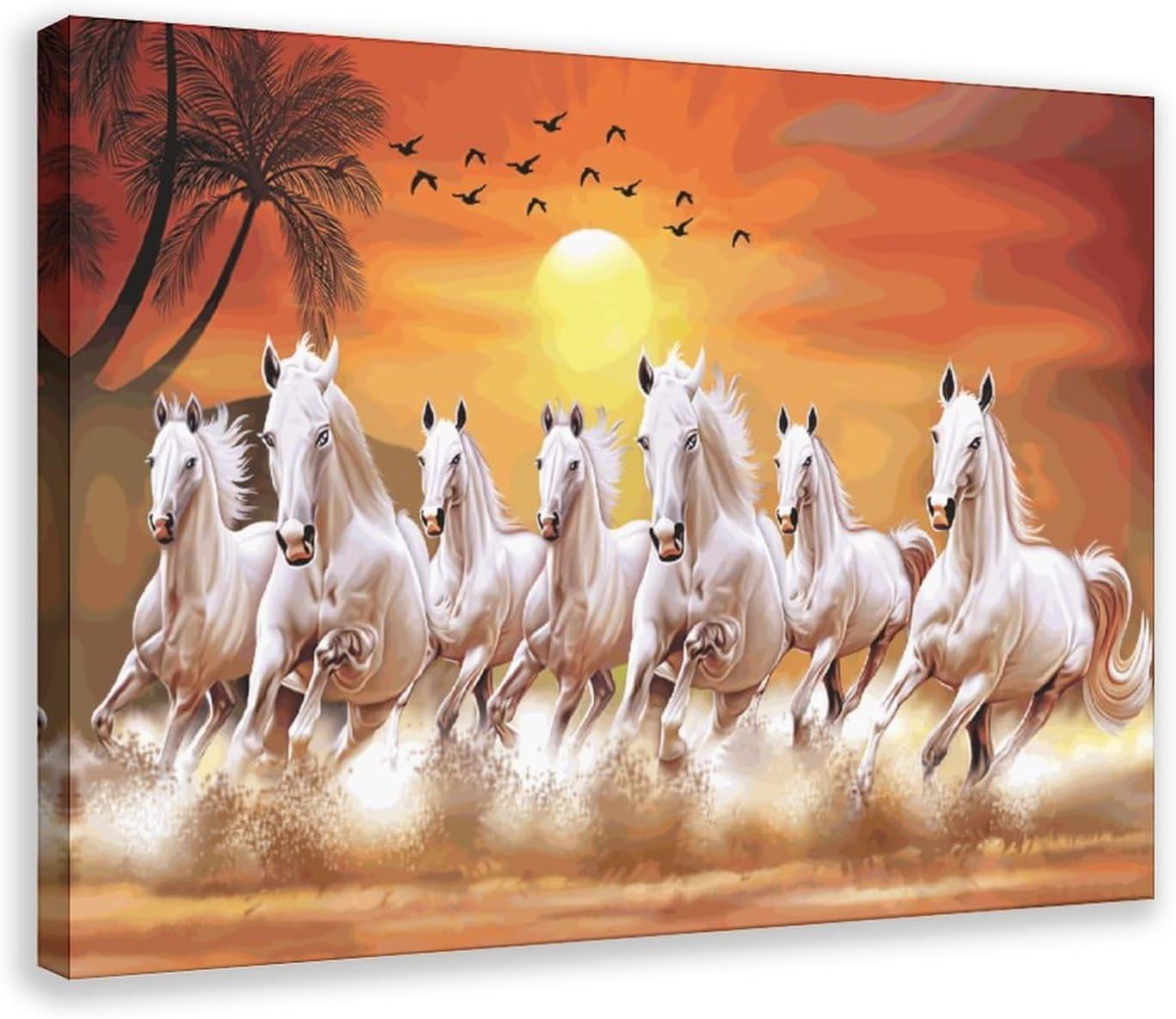 Wall Art horse pictures wall decor Seven Lucky Running Wild Horses horse wall poster 01 Canvas Poster Wall Art Decor Print Picture Paintings for Living Room Bedroom Decoration Frame-style