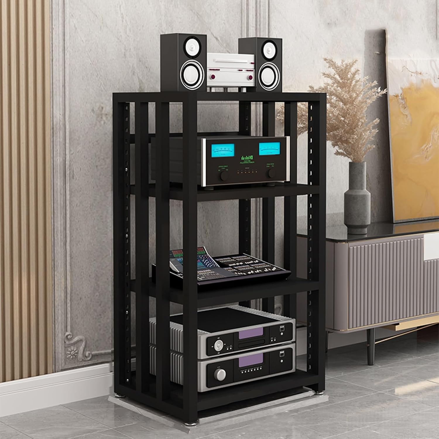 Amazon.co.jp メディアストレージラック 4段 AVメディアキャビネットスタンド コンポーネントキャビネット HIFIスタンド