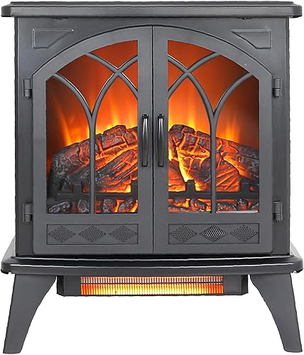 Miniatura 11 de Calentador eléctrico independiente de chimenea de 17 pulgadas con efecto de llama 3D (negro, 17 pulgadas)