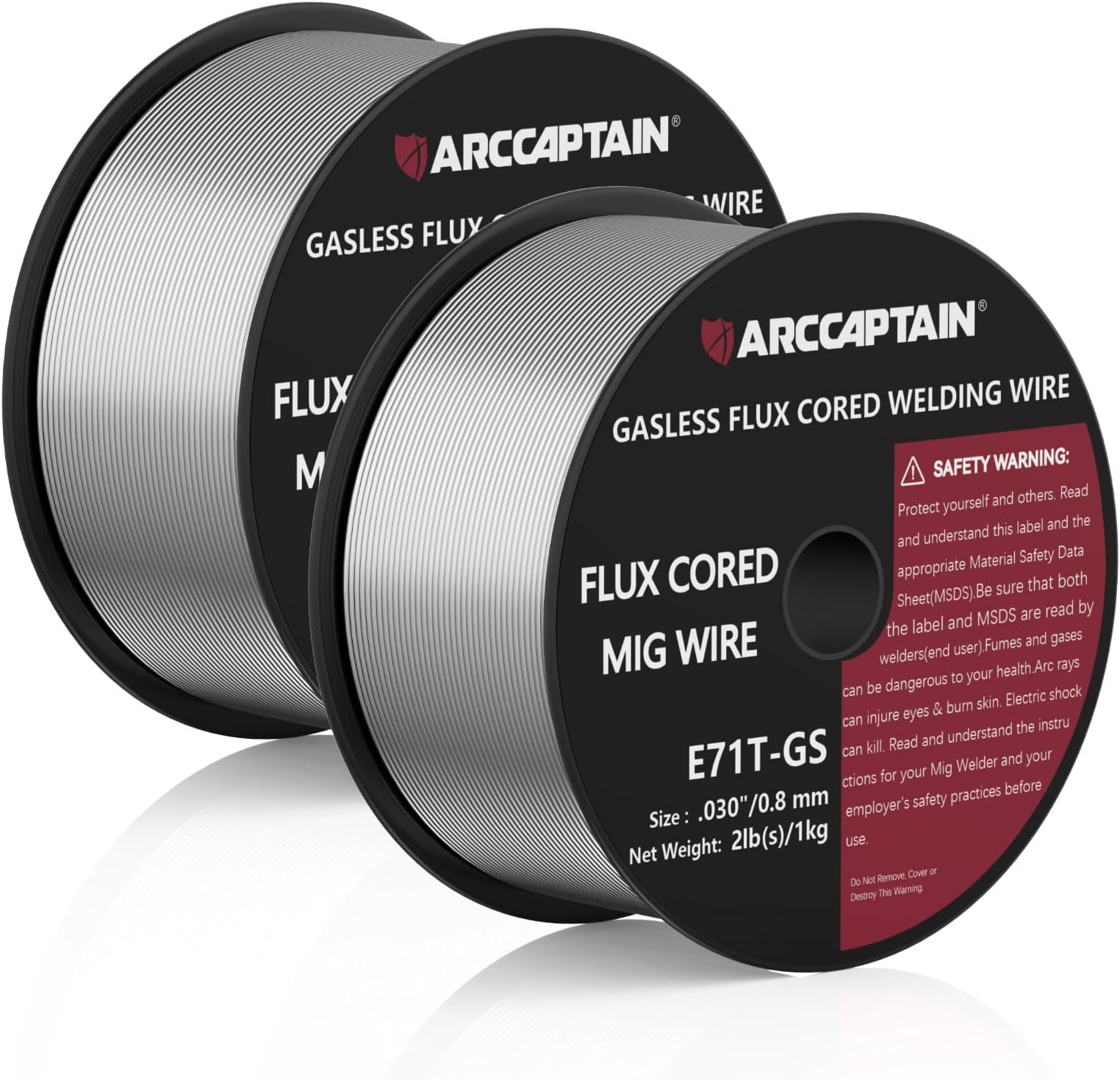 Cored Wire 0.8 mm 2 kg E71T-GS MIG Welding Wire for Welding Machine without Gas MIG/MAG Flux Welding Wire with TÜV Tested, D100 Wire Roll with 20 mm Mandrel, Pack 2
