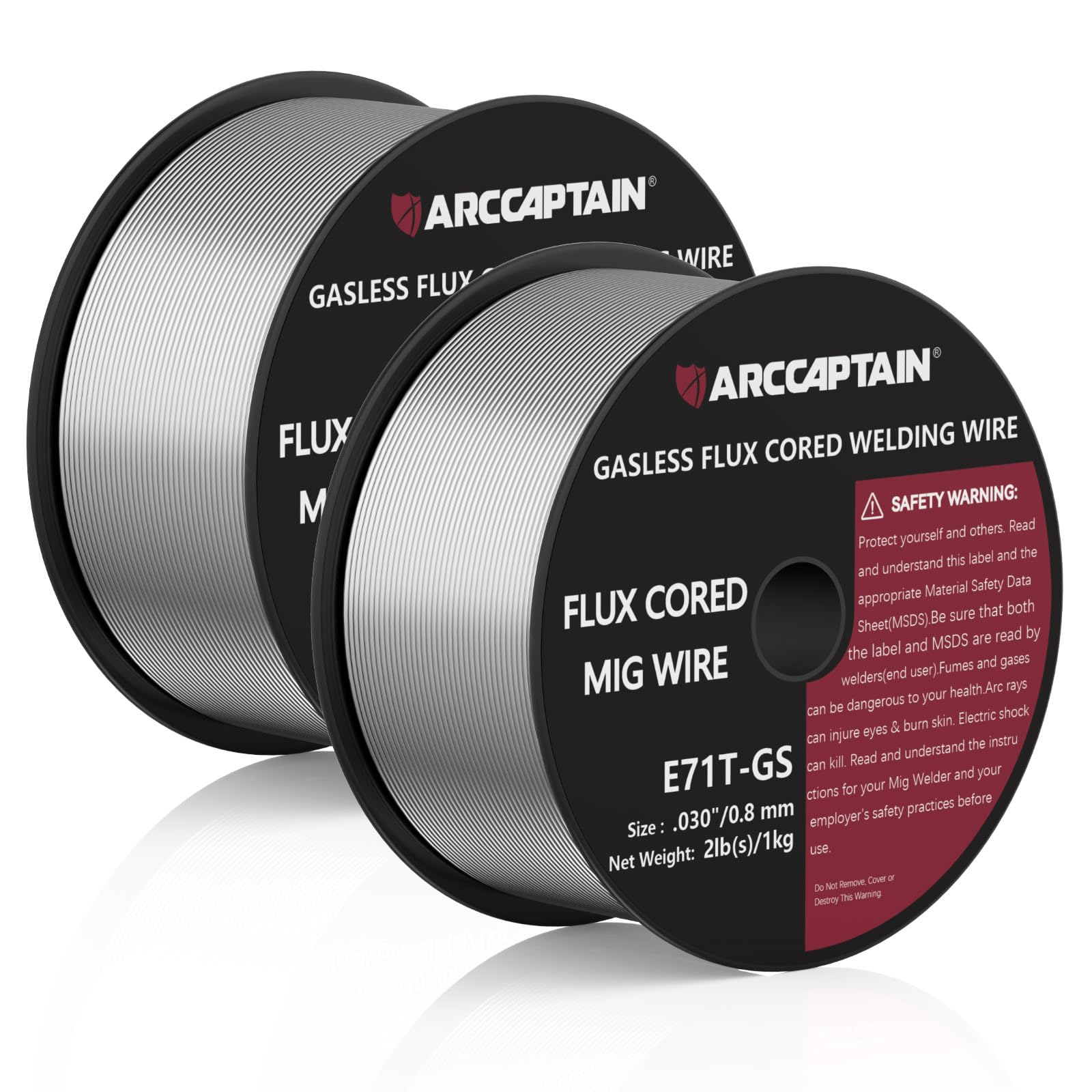 ARCCAPTAIN Cored Wire 0.8 mm 2 kg E71T-GS MIG Welding Wire for Welding Machine without Gas MIG/MAG Flux Welding Wire with TÜV Tested, D100 Wire Roll with 20 mm Mandrel, Pack 2