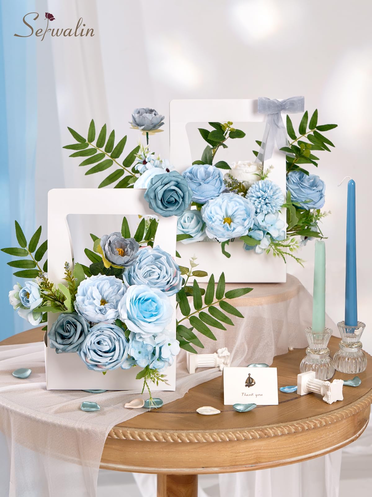 Serwalin Fleurs artificielles bleues en soie