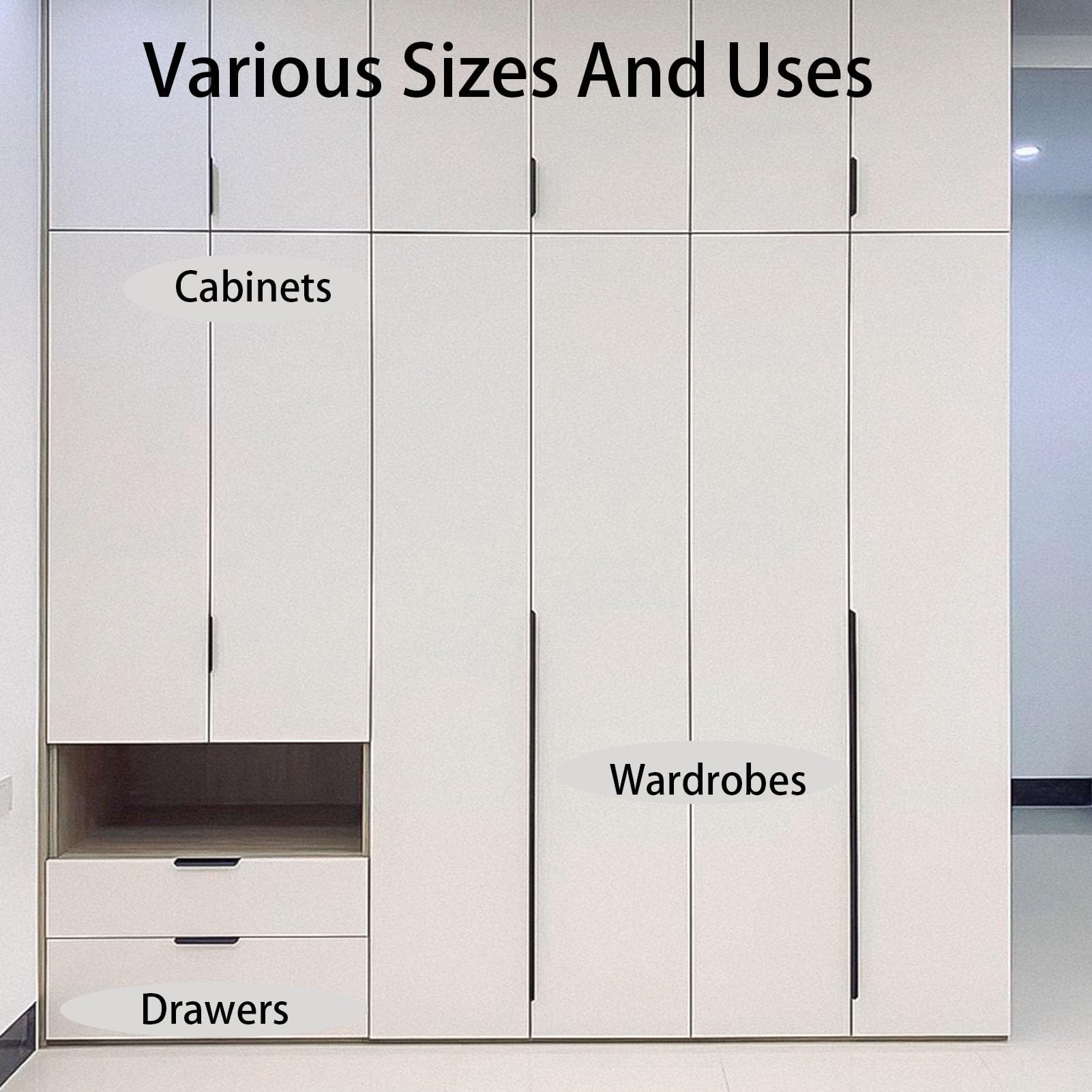 5 Stück Schwarze verdeckte Türgriffe, robuste Aluminium-Griffe mit Schrauben für Küchen- und Wohnzimmermöbel, einfache und schnelle Montage (150 mm)