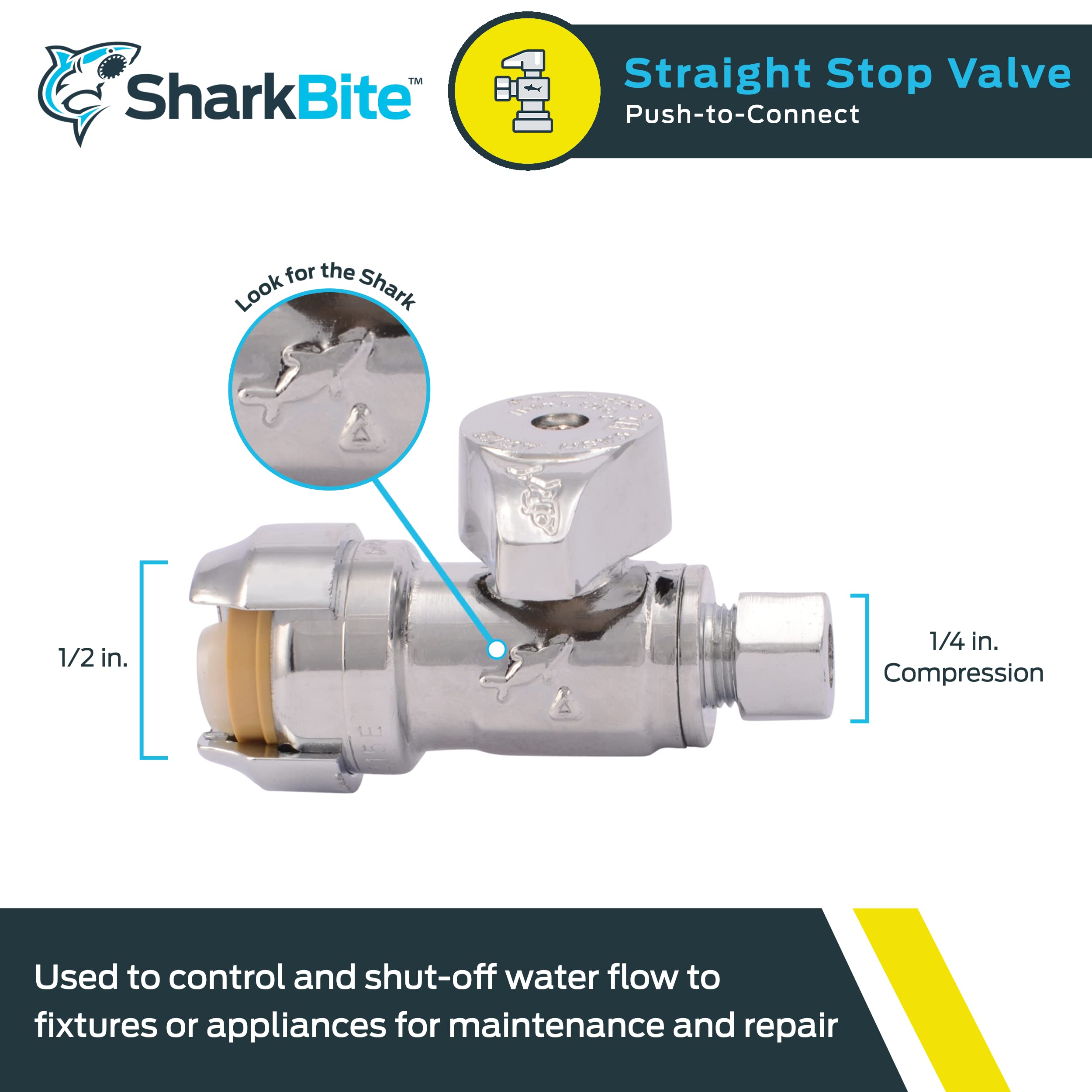 SharkBite 1/2 in. Push X 3/8 in. Compression Chrome Plated Angle Stop Valve Mfr# UR23036 - Ace Hardware