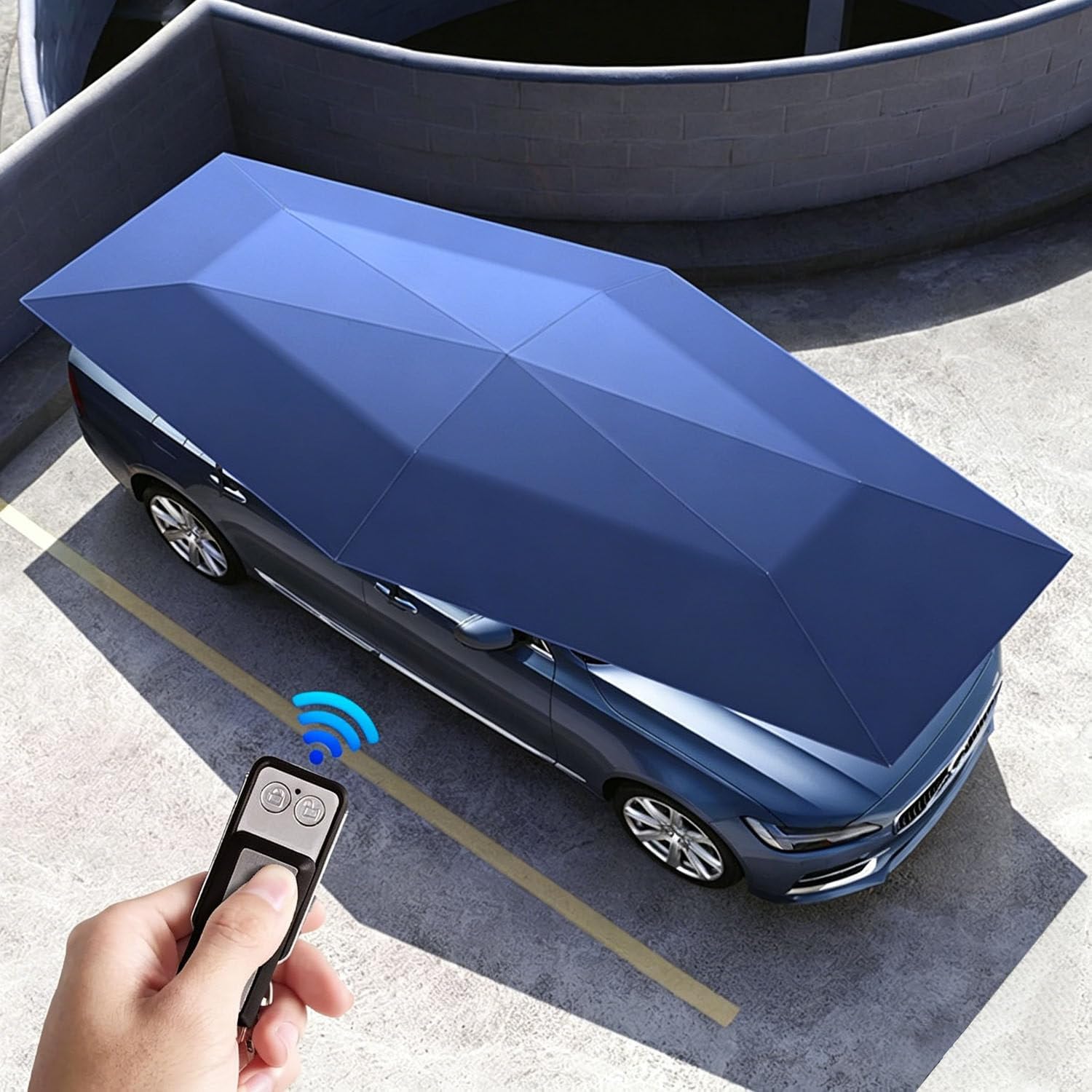 Automatic Car Umbrella Sun Shade Cover Remote Control, Fully Automatic Mobile Carport Canopy, Protection Car Awning Cover for Outdoor Car Waterproof Blue-4.2m/165in