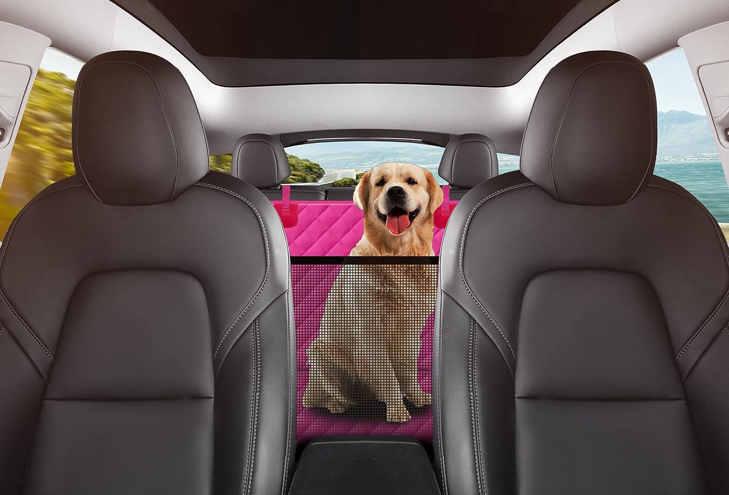 GXT, Coprisedile posteriore per cani, protezione per auto, SUV e camion, con finestra in rete, antigraffio, antiscivolo e impermeabile, colore: rosa