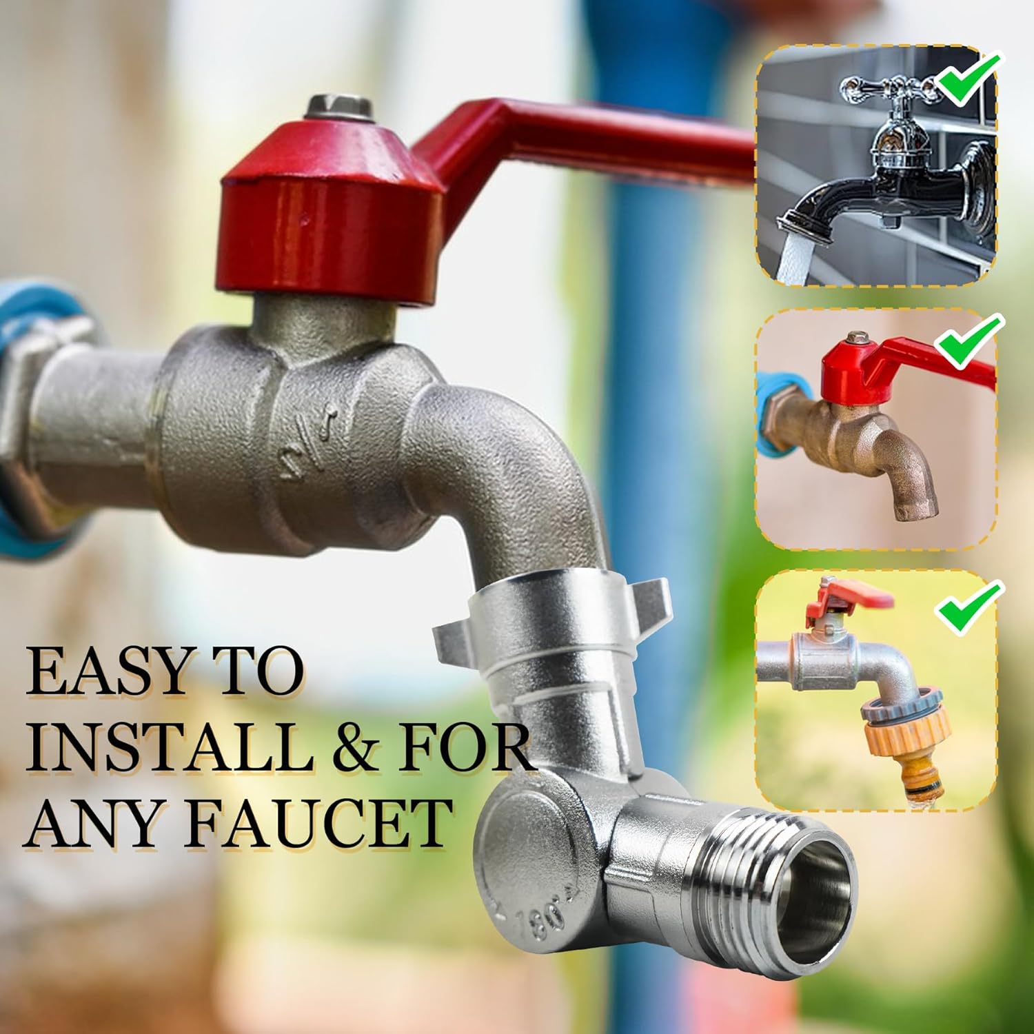 360° Rotating Brass Hose Swivel Connector, Heavy Duty 3/4" Garden Hose Adapter with 180° & Full Rotation, Rust-Proof Water Hose Fitting for RV Faucet Spray Nozzle, Includes 2 Extra Washers