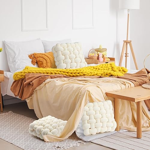 Miniatura 6 de Wenqik 2 almohadas de nudo suaves, para decoración del hogar, cojines cuadrados de felpa anudados para la oficina, para sala de estar, dormitorio,