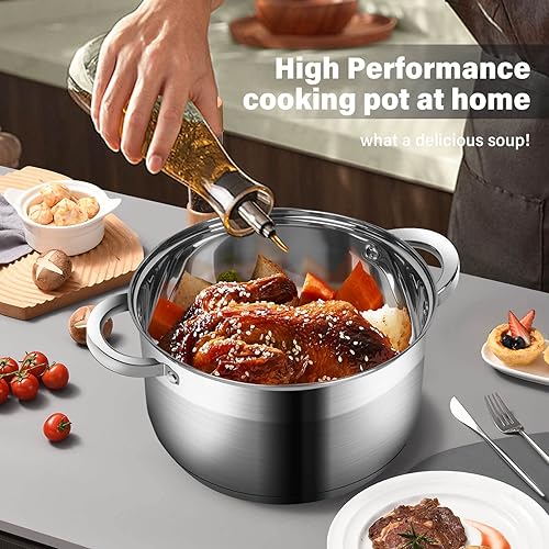 Miniatura 6 de Ollas con tapa de 6 cuartos de galón de acero inoxidable, olla de inducción, olla de inducción, olla con tapa de vidrio