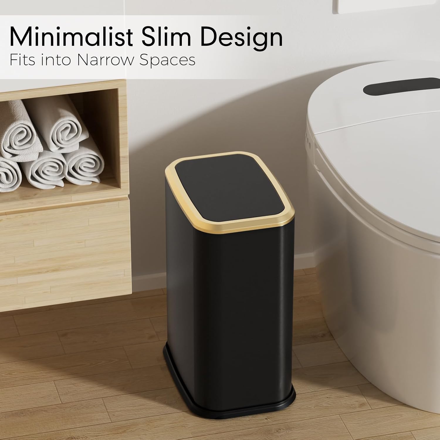 Bathroom Trash Can with Lid 8L/2.1 Gallon Black Trash Can Small Garbage Can with Swing Top Lid Slim Stainless Steel Garbage Can with 100 Counts Trash Bags for Bathroom Bedroom Kitchen Office Toilet