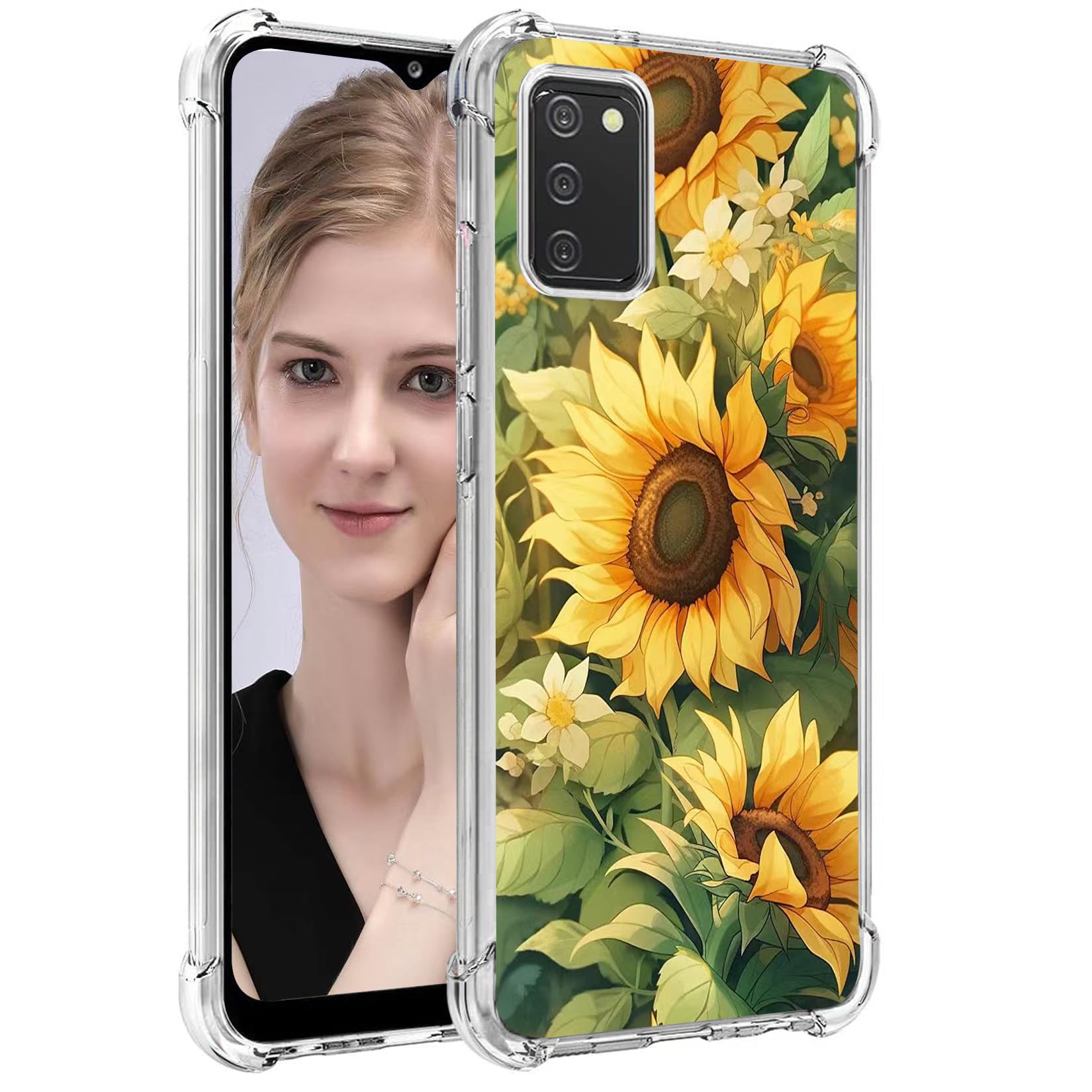 for Samsung Galaxy A03S,TPU Soft Rubber Four Corners Reinforced Anti-Fall Mobile Phone case Cover for Samsung Galaxy A03S/Galaxy A02S.(Sunflower)
