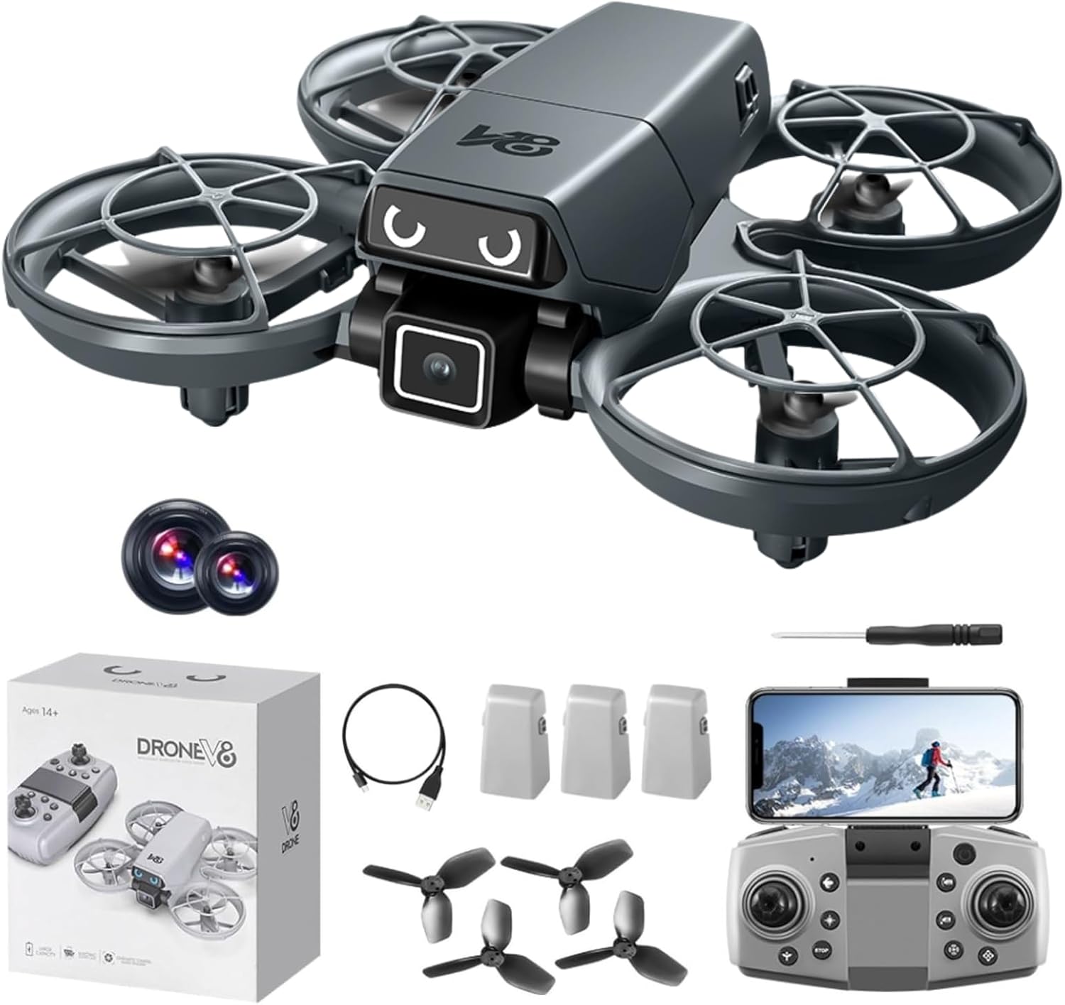 HD Camera Drone with 3 Batteries for Adults Beginners, Optical Flow Positioning Altitude Hold 360° Flips, One Key Takeoff/Landing Headless Mode, V86 Mini RC Quadcopter for Outdoor Indoor Videos Drones