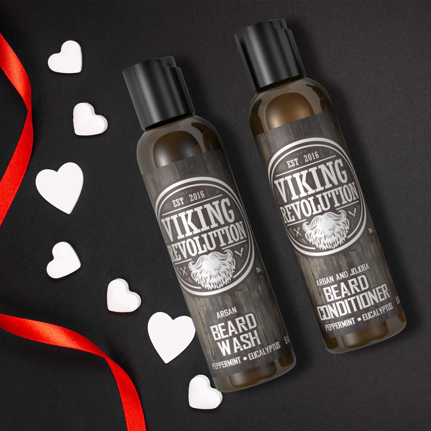 Viking Revolution Beard Care Set with Argan & Jojoba Oils - Softens, Smooths & Nourishes Facial Hair Growth - Peppermint and Eucalyptus Scented Wash & Conditioner (5 oz) - Image 2