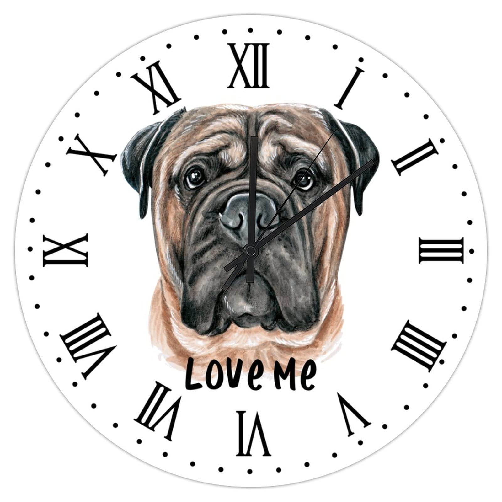 Horloge murale ronde en bois Mastiff silencieuse de 38 cm pour amoureux des chiens
