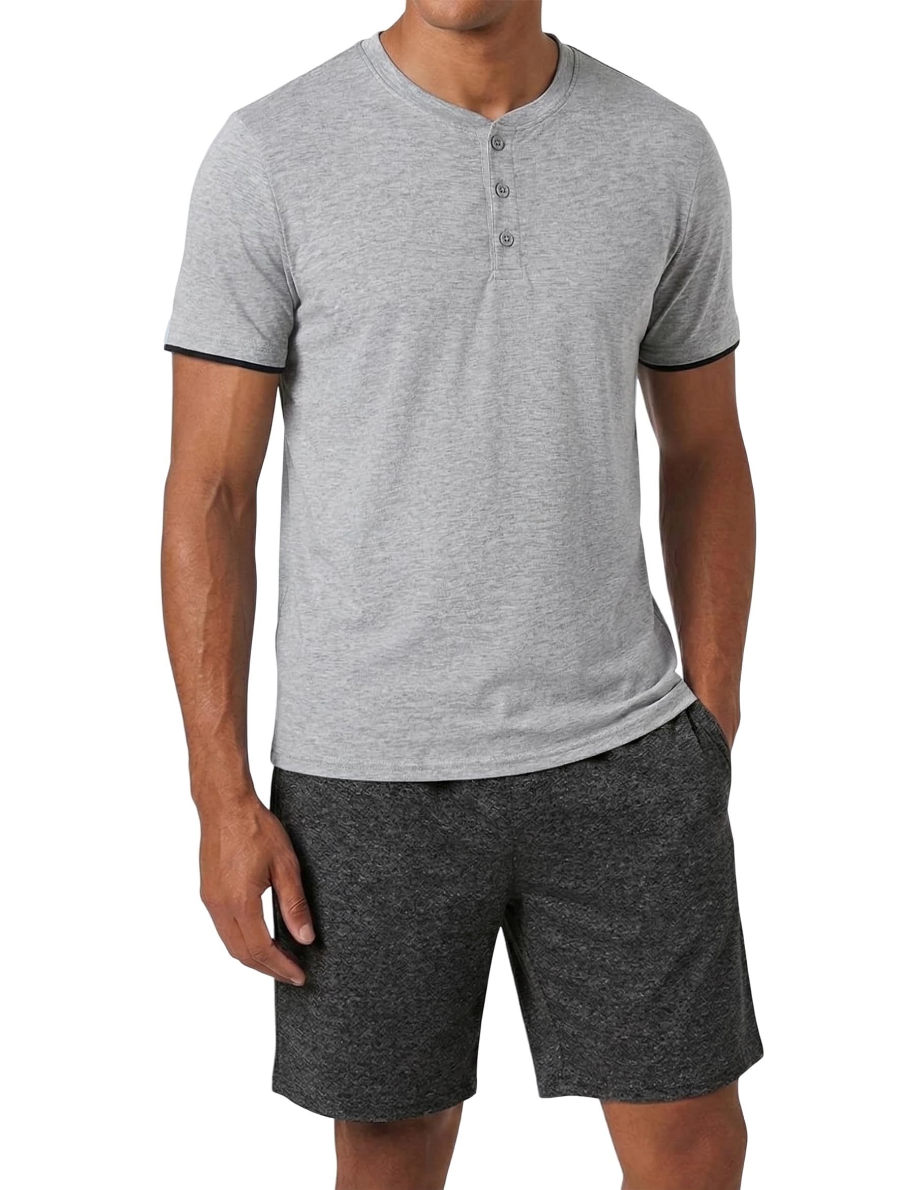 Uniexcosm Schlafanzug Herren Kurz Zweiteiliger Pyjama Set Kurzarm Nachtwäsche und Schlafshorts Sommer-Pyjama für Männer